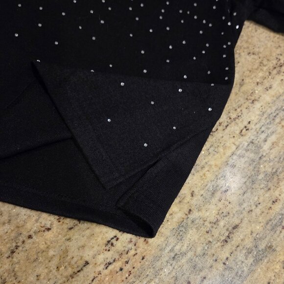 New! C. D. Petites Women XLP 3/4 Sleeve Black Rhinestone Knit Sweater Waterfall - Picture 5 of 12